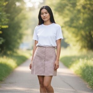 NWOT REVOLVE SUPERDOWN Gingham Button Front Mini Skirt Mauve S